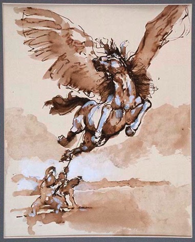 "Catching pegasus"2. Line & Wash & gouache.  26x35cm